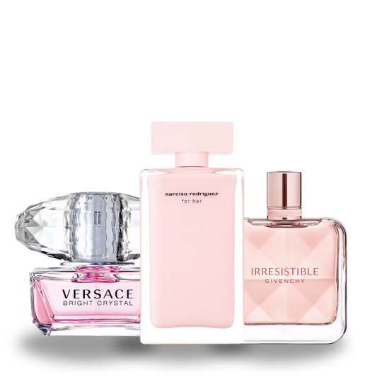 Combo de 3 Perfumes Versace Crystal Bright, Narciso Rodrigues For Her e Givenchy Irresistible 100ml