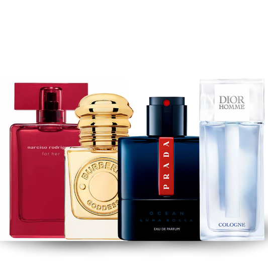 Combo de 4 Perfumes Narciso Rodriguez, Burberry Goddess, Prada Luna, Dior Homme Cologne 100ml